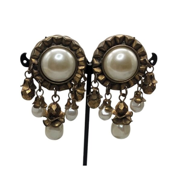 Baer SF Post Earrings With Faux Pearls & Dangling Beads Statement Vintage - Picture 15 of 15